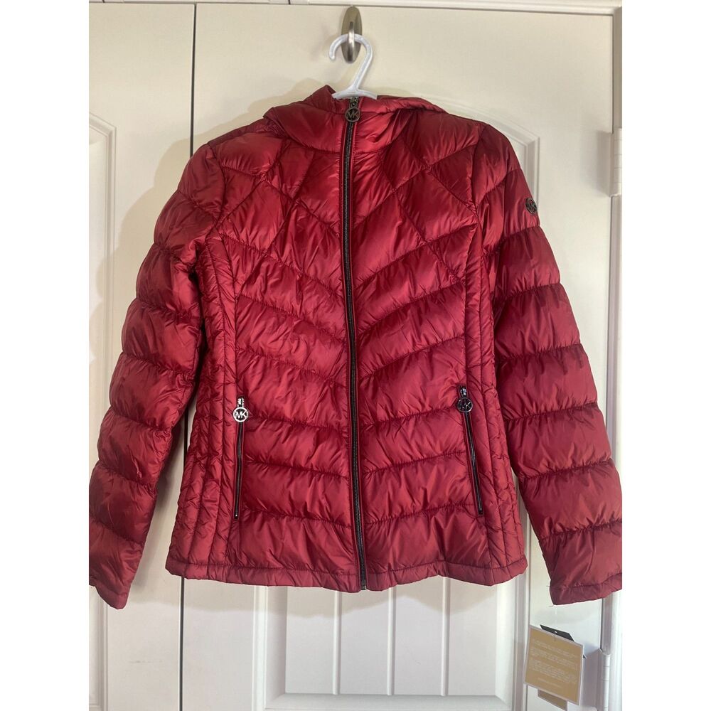Michael Kors Packable Down Fill Puffer Jacket Women's Small Burnt Red NWT